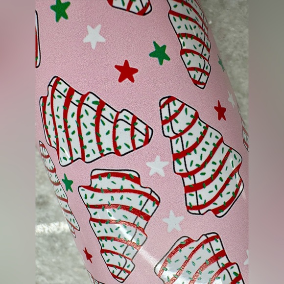 New Christmas Tree Snack Cake Pink Stainless Steel Metal Travel Cup Tumbler 20oz - Picture 4 of 8